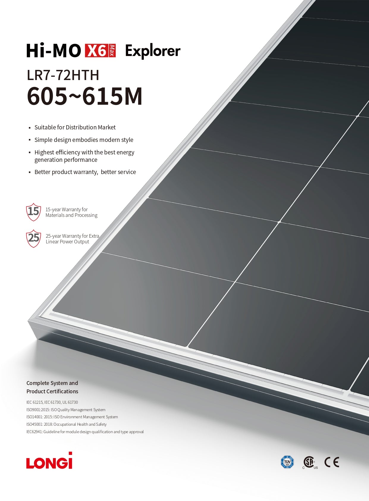 LONGI HI-MO X6 Max Explorer 615Watt 144 Cell LR7-72HTH-615M Solar Panel