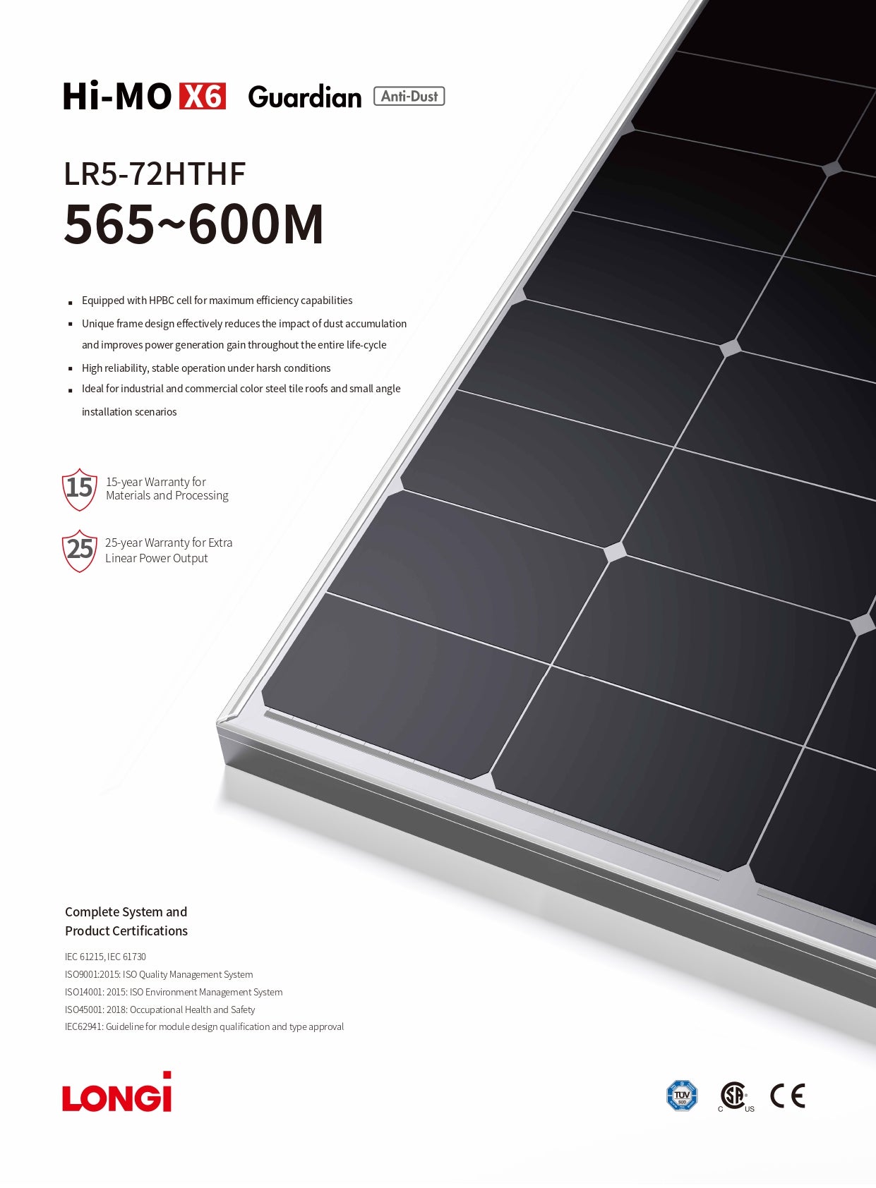 LONGI HI-MO X6 Guardian Anti-Dust 585Watt 144 Cell LR5-72HTHF-585M Solar Panel