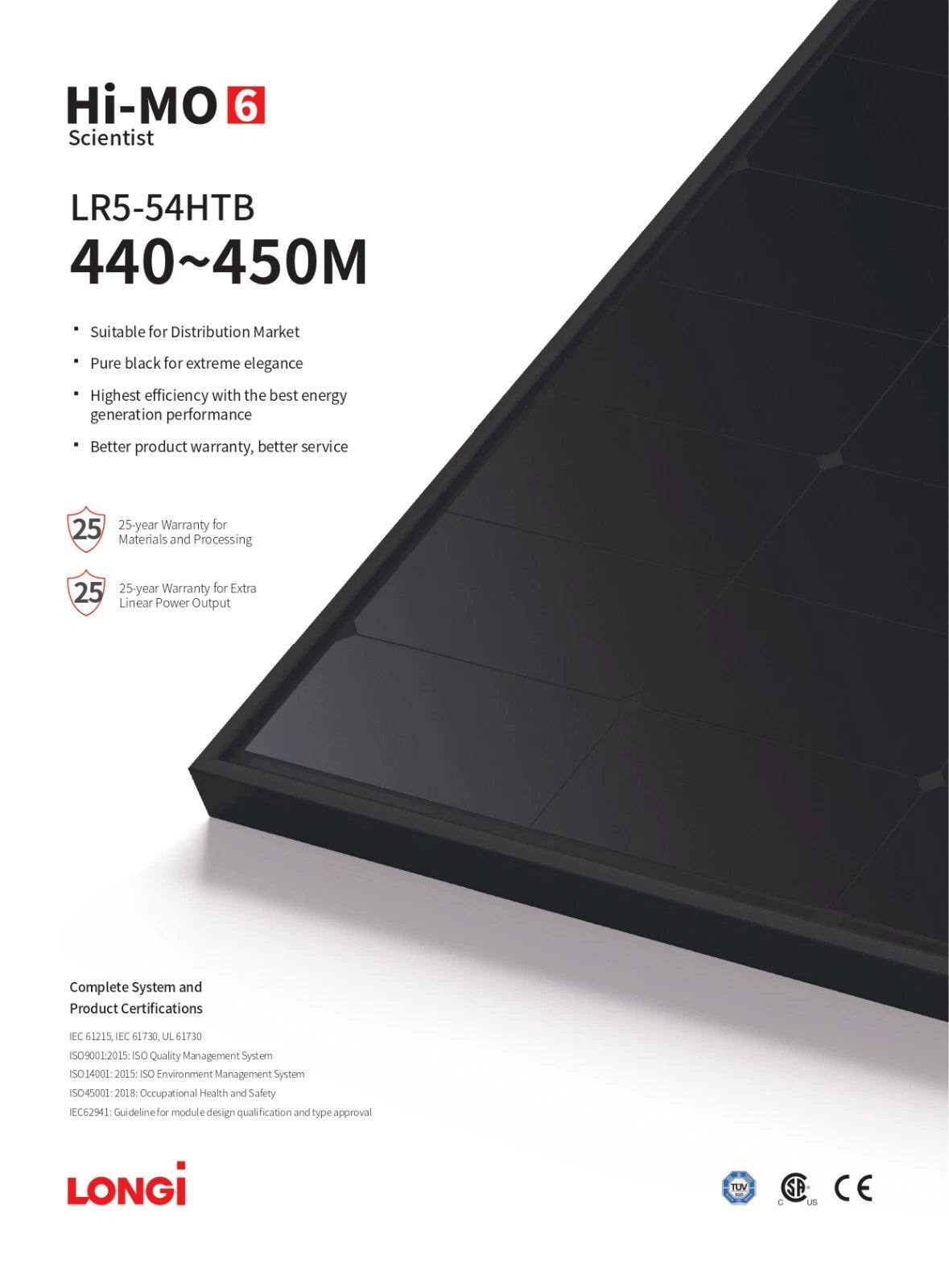 Longi HI-MO 6 SCIENTIST 440Watt 108 Cell LR5-54HTB-440M Solar Panel