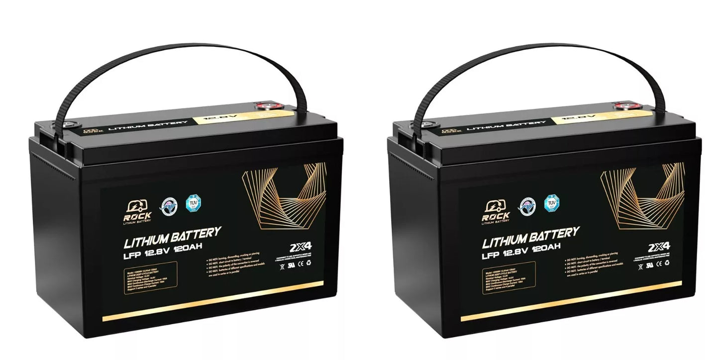 2 x Rock 12V 120Ah Lithium Iron Phosphate LiFePO4 Battery Cells Solar Caravan 4W
