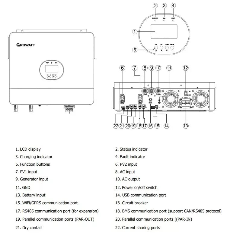 Growatt SPF 6000ES Plus 1 Phase 2 MPPT Off-Grid Solar Inverter+Wifi Module