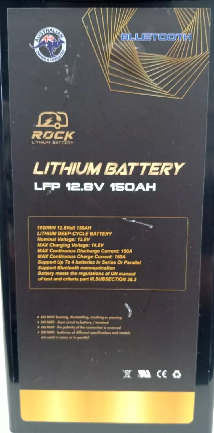 Rock 12V 150Ah Bluetooth Slimline Lithium Ion Battery Rechargeable Deep Cycle