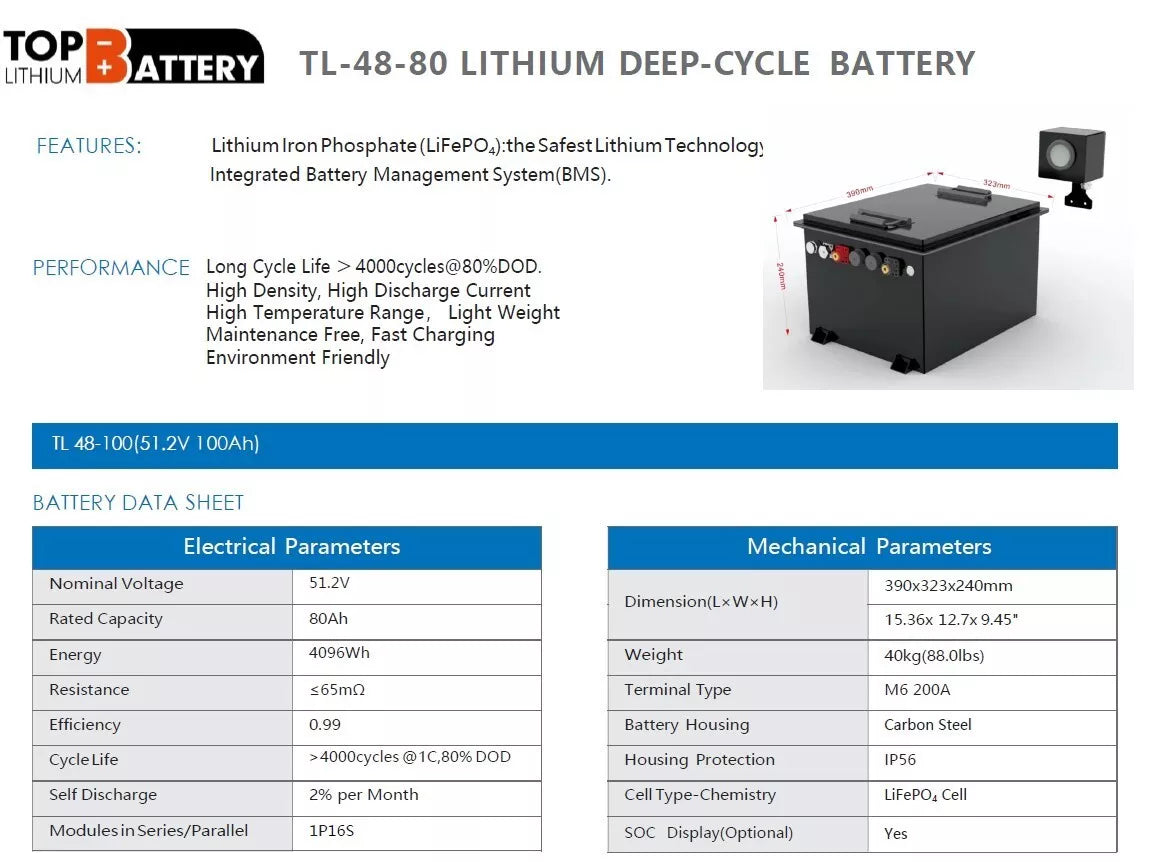 48V 80Ah Lithium Golf Cart Battery Built-in BMS 4k Cycles support paralell
