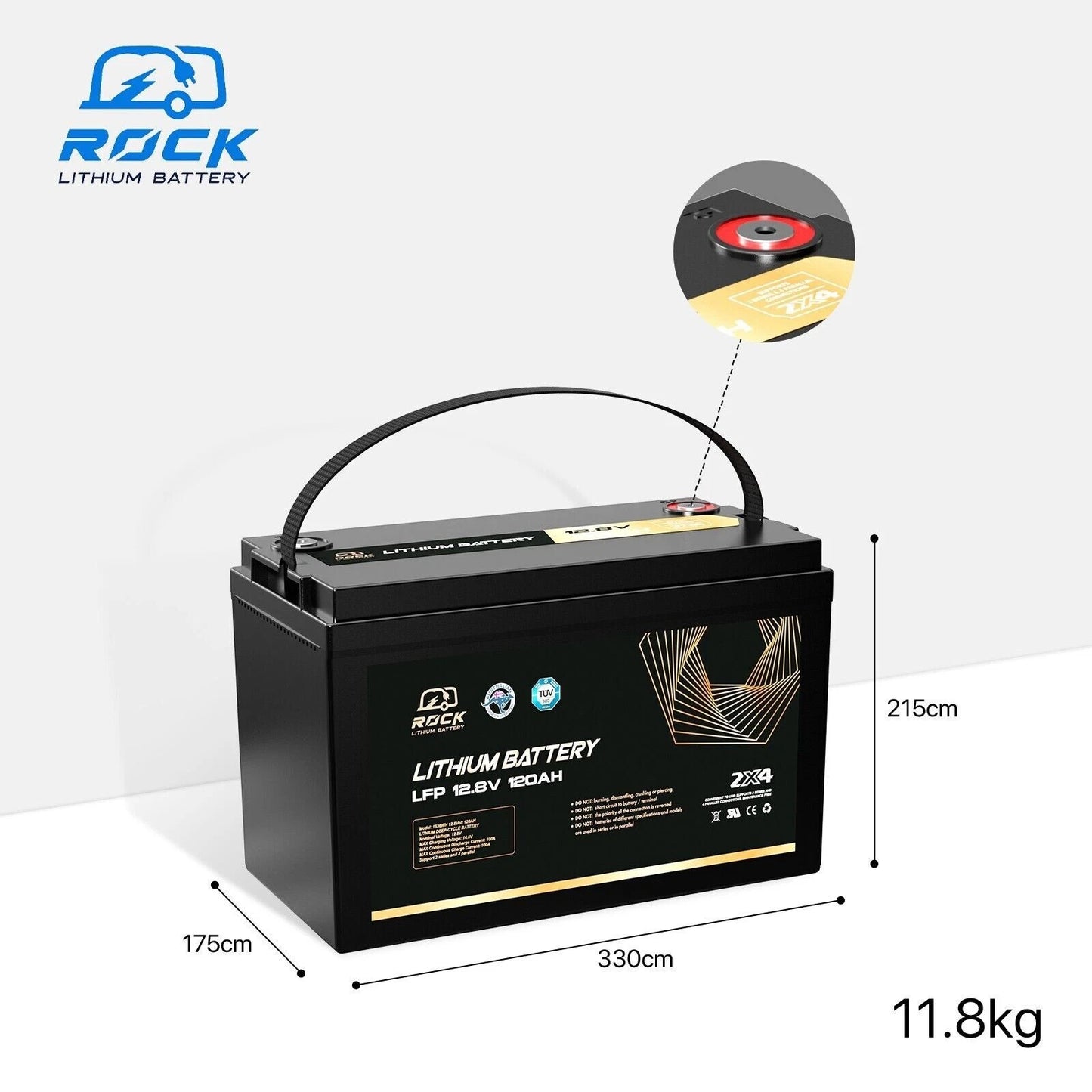 4 x Rock 12V 120Ah Lithium Iron Phosphate LiFePO4 Battery Cells Solar Caravan 4W