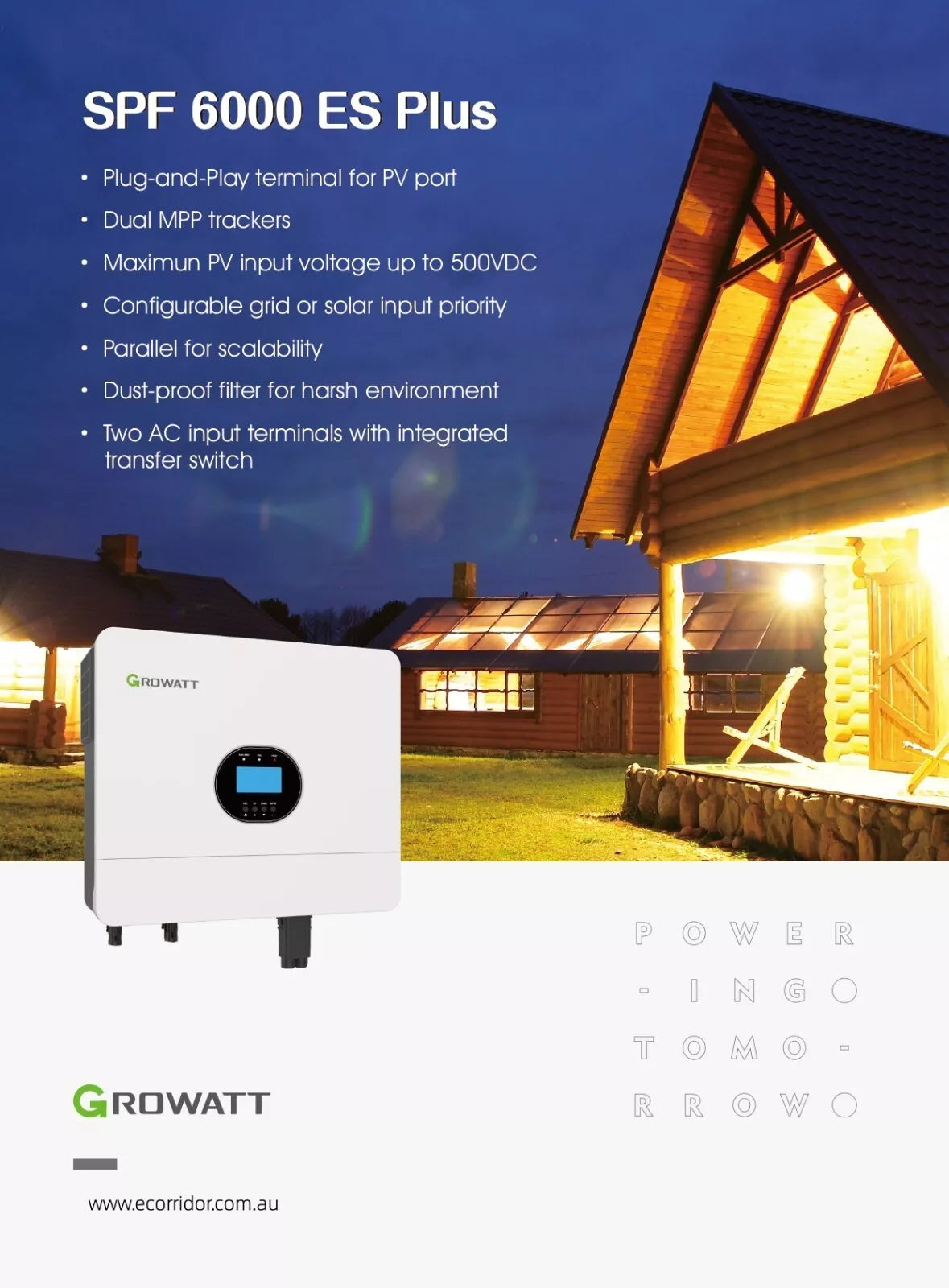 Growatt SPF 6000ES Plus 1 Phase 2 MPPT Off-Grid Solar Inverter+Wifi Module