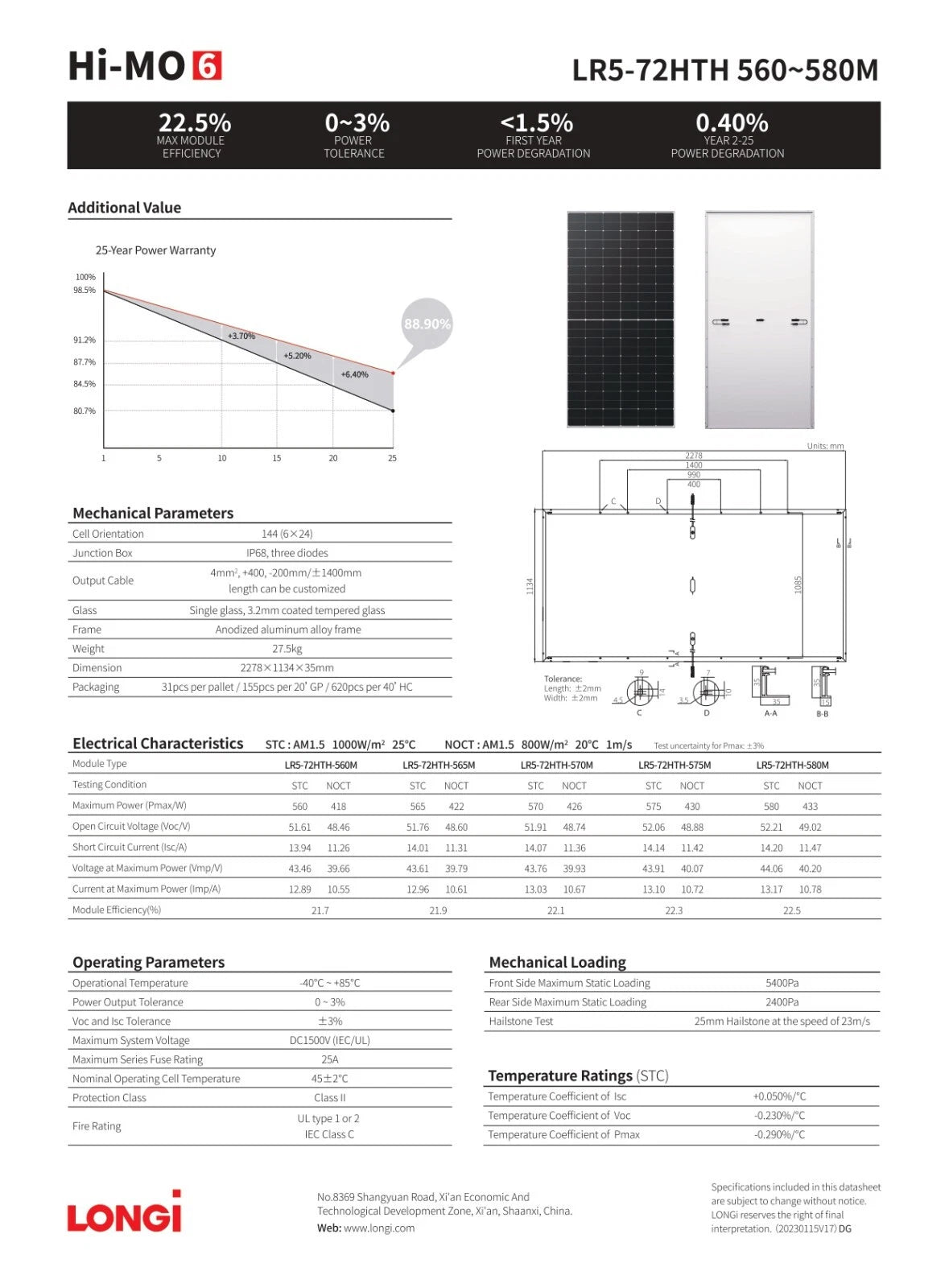 Longi Hi-MO 6 Explorer 580Watt 144 Cell LR5-72HTH-580W Solar Panel