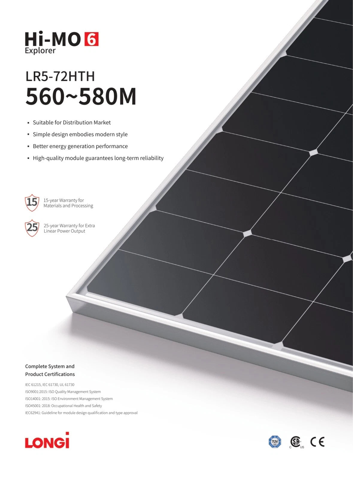 Longi Hi-MO 6 Explorer 580Watt 144 Cell LR5-72HTH-580W Solar Panel