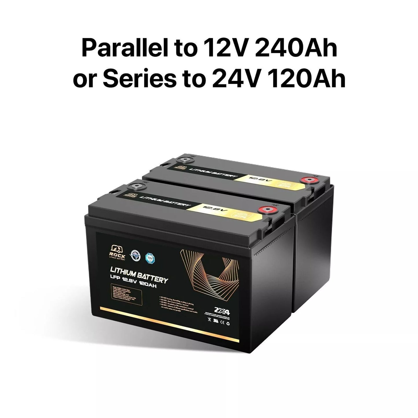 2 x Rock 12V 120Ah Lithium Iron Phosphate LiFePO4 Battery Cells Solar Caravan 4W