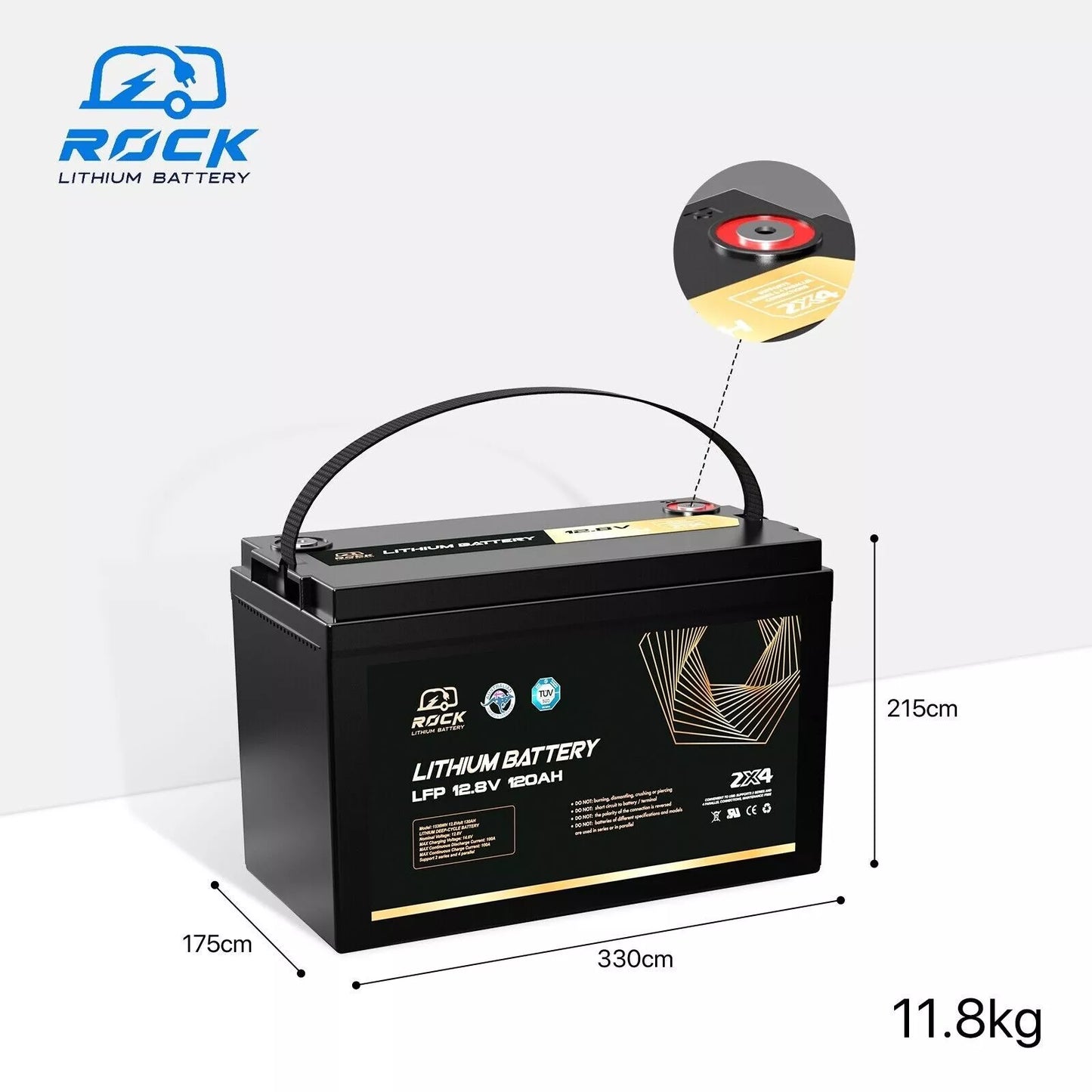 2 x Rock 12V 120Ah Lithium Iron Phosphate LiFePO4 Battery Cells Solar Caravan 4W