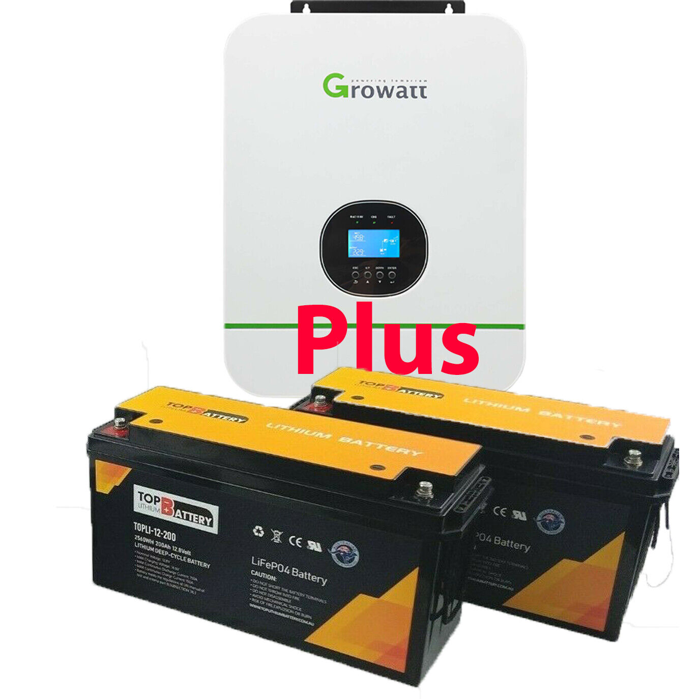 24V 5.12kWh Off Grid System: Growatt 3kw Inverter+2X12V200Ah Lithium Battery