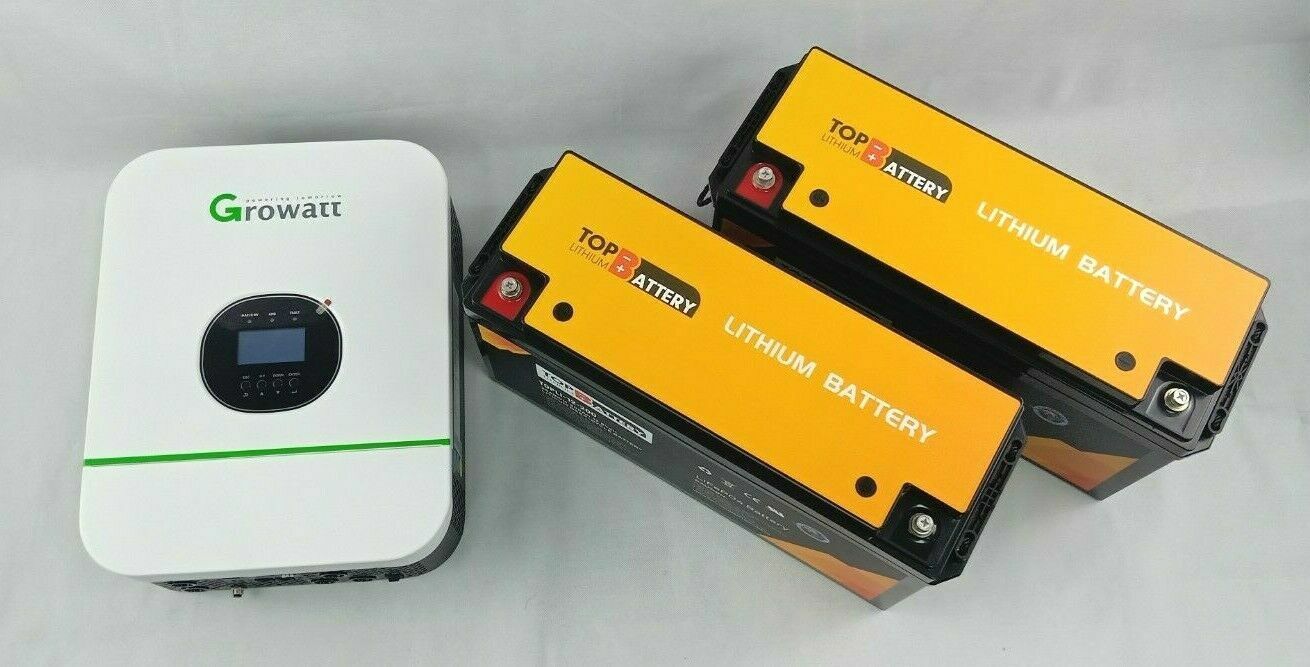 24V 5.12kWh Off Grid System: Growatt 3kw Inverter+2X12V200Ah Lithium Battery