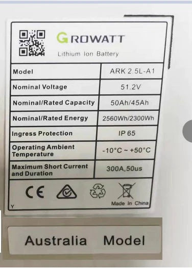 Growatt 48V 2.56kwh ARK 2.5LV Energy Storage Lithium Battery With Cable & Base