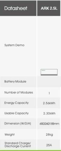 Growatt 48V 2.56kwh ARK 2.5LV Energy Storage Lithium Battery With Cable & Base