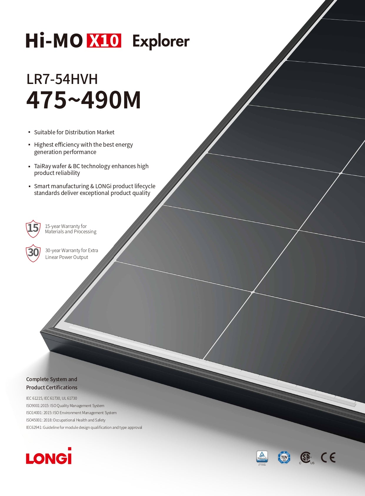 LONGI HI-MO X10 Explorer 475Watt 108 Cell LR7-54HVH-475M Solar Panel