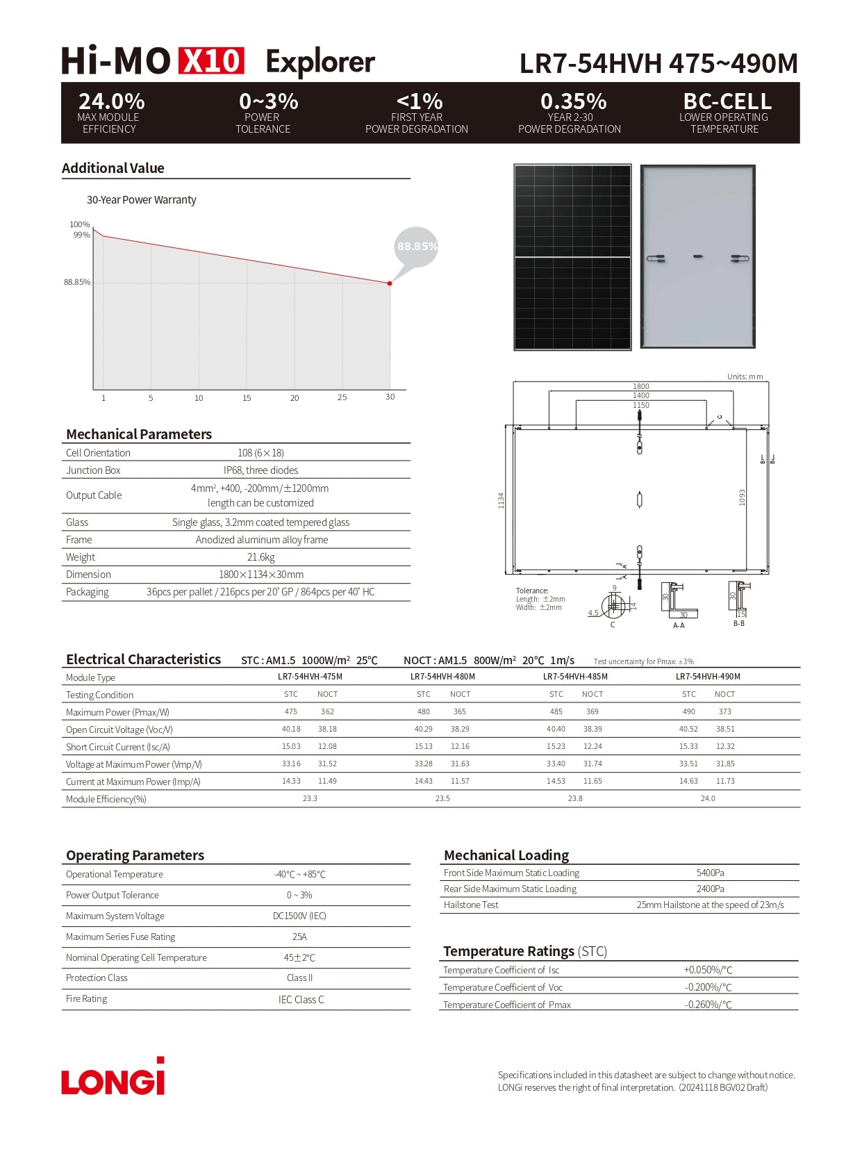 LONGI HI-MO X10 Explorer 475Watt 108 Cell LR7-54HVH-475M Solar Panel