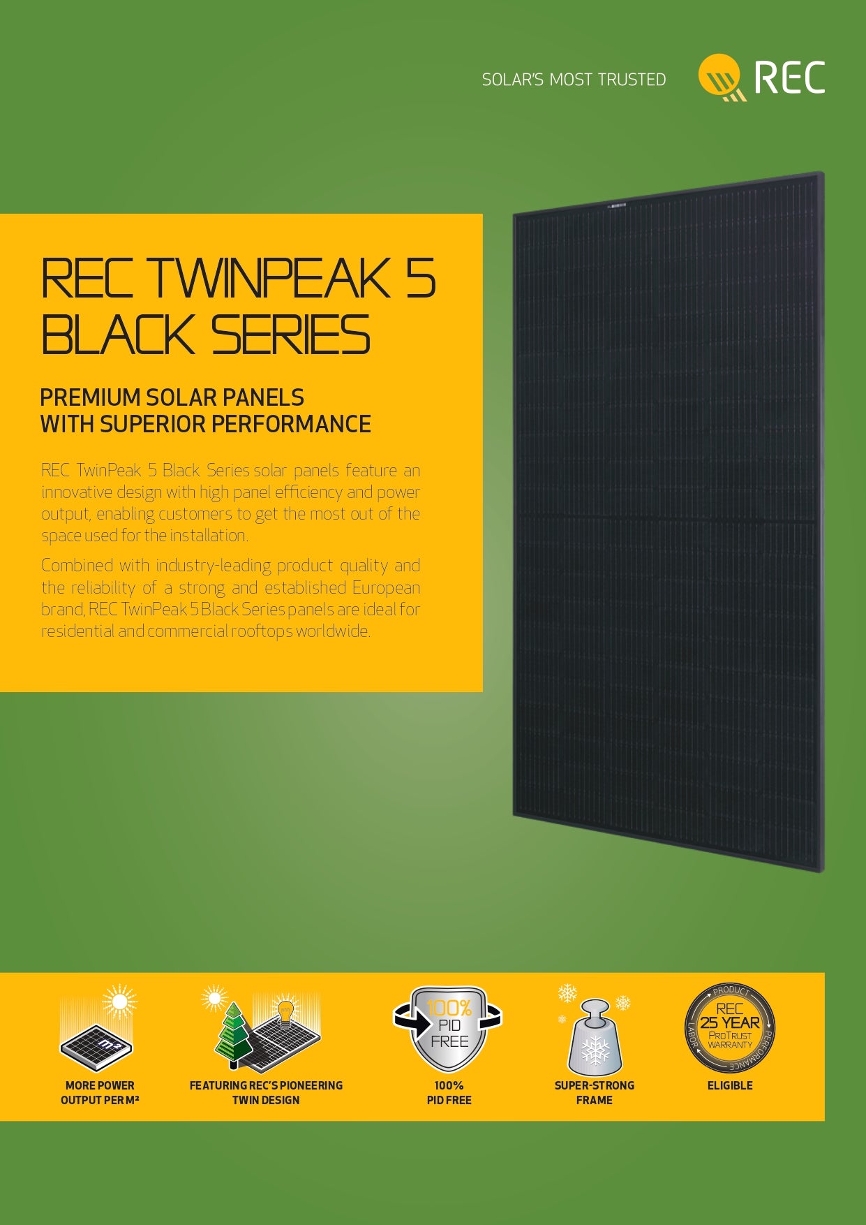 REC Alpha 410W 30mm Black 132 Half-Cut Mono C-Si P-Type Cell Solar Panel REC410TP5-BLK