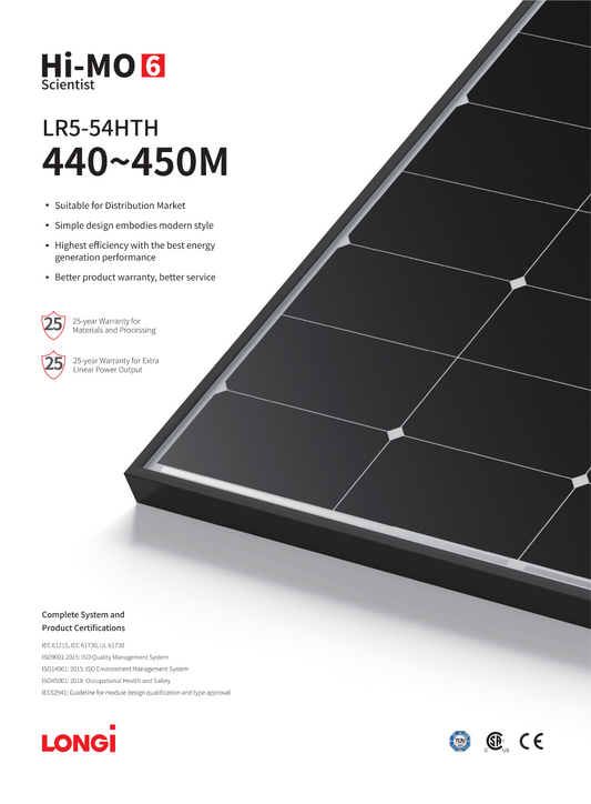 LONGI HI-MO 6 Series 440Watt 108 Cell Half Cut Cell LR5-54HTH-440M Solar Panel