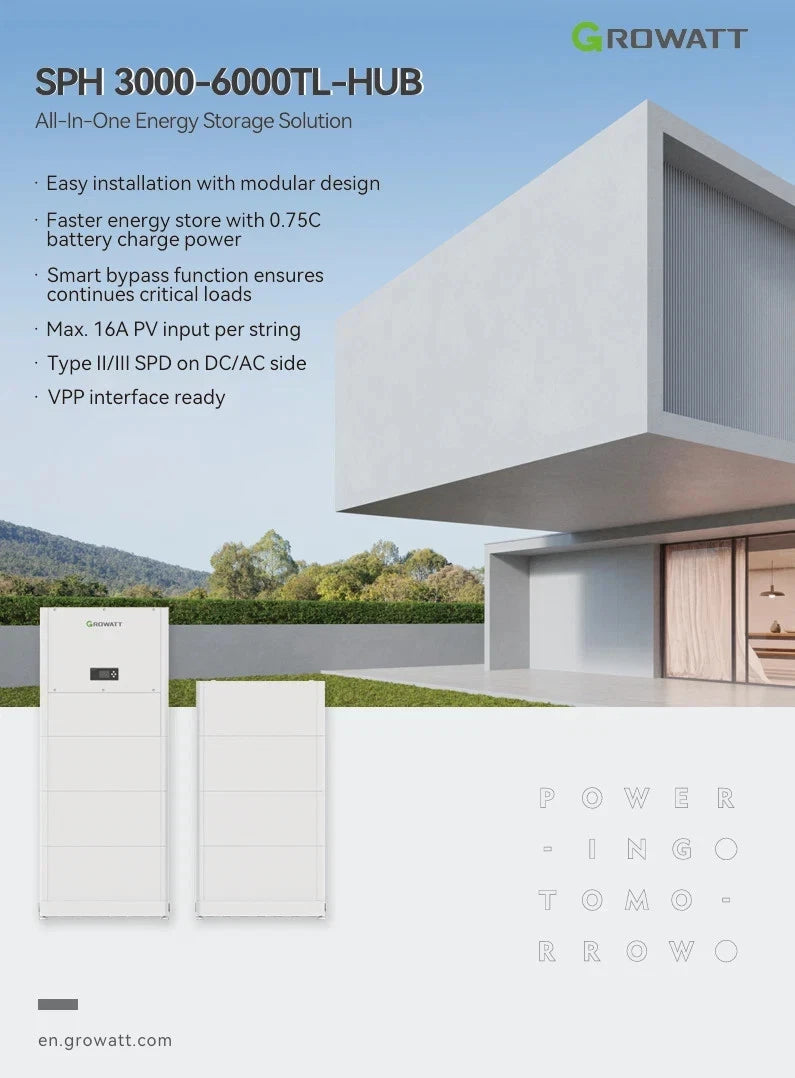 Growatt 5kW Hybrid 1 Ph 2 MPPT Solar Inverter WiFi SPH5000TL-HUB for All-in-One