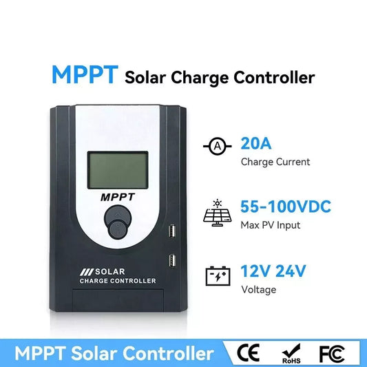 20Amp MPPT Solar Charge Controller 12/24V Battery Regulator Auto USB