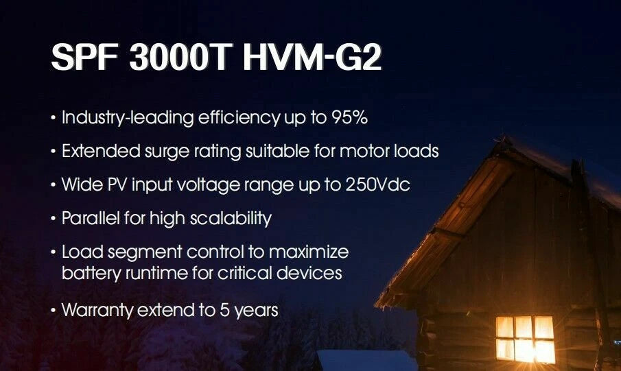 Growatt SPF 3000T HVM-G2 Off Grid Inverter 5 Years Warranty!