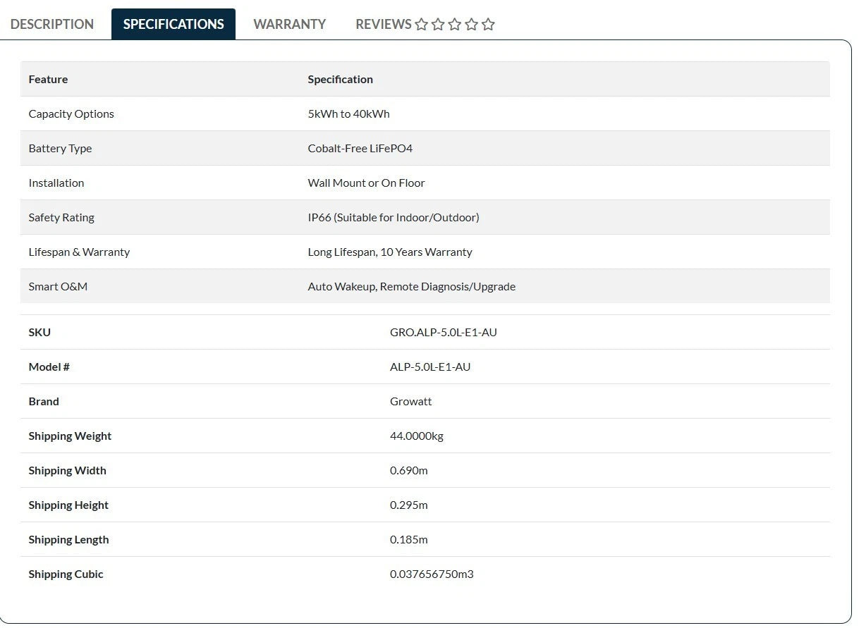Growatt 48V ALP 5kw LiFePO4 48V Battery for On/OFF GRID System---Only PICKUP