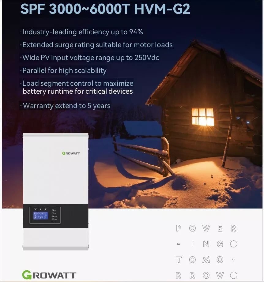 Growatt SPF 6000T HVM-G2 offgrid inverter 6KW POWRE 18KW surge, 5 Years Warranty