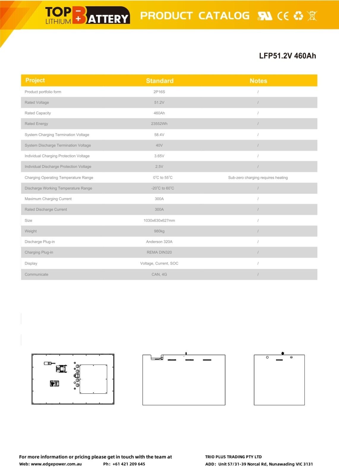 TopLi 48V 460ah LiFePO4 Forklift Battery + 200A Charger