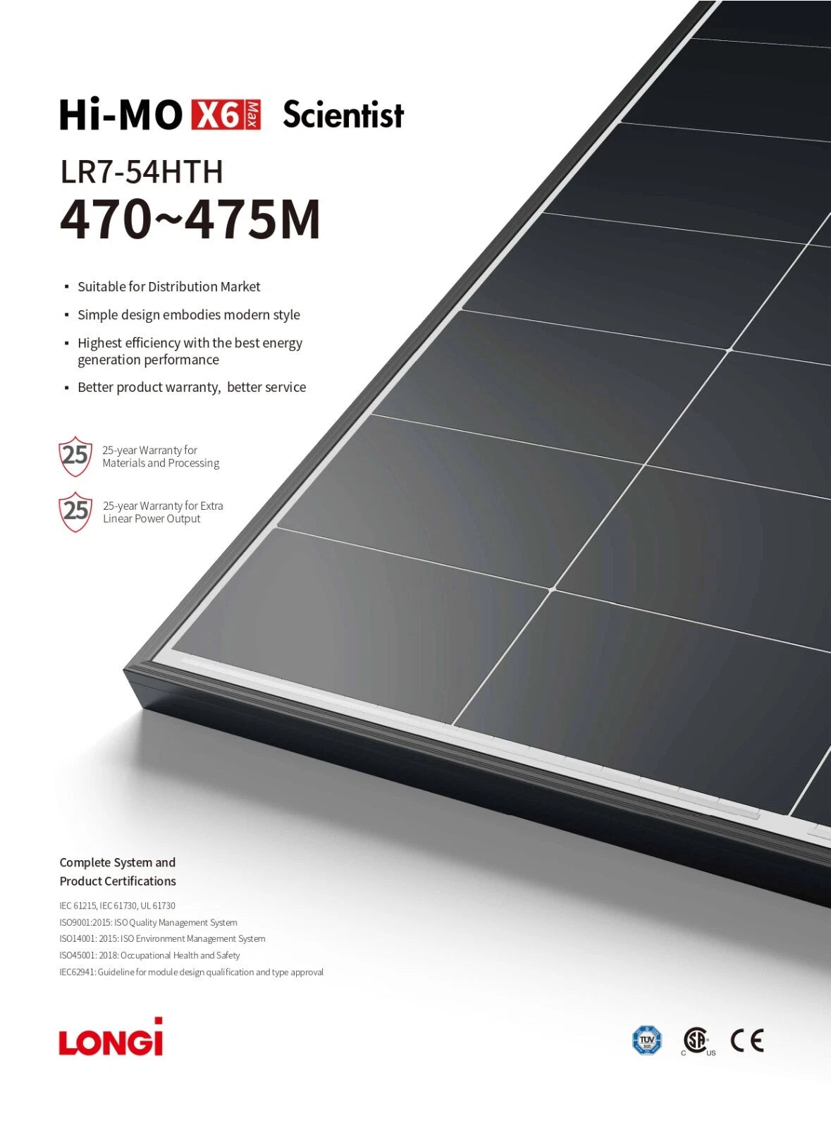 LONGI HI-MO X6 Max Scientist 475Watt 108 Cell LR7-54HTH-475M Solar Panel