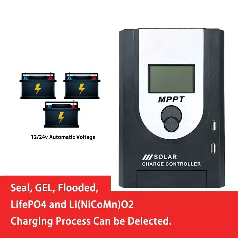 20Amp MPPT Solar Charge Controller 12/24V Battery Regulator Auto USB