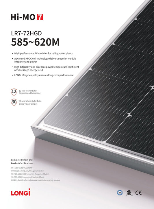 LONGI HI-MO 7 Bifacial 615Watt 144 Cell Solar Panel - LR7-72HGD-615M