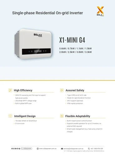 SOLAX SINGLE PHASE X1-MINI G4 INVERTER 1.1Kw-3.3Kw