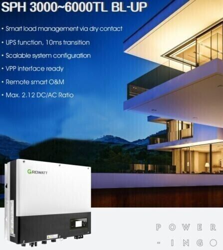 Growatt 5kW Hybrid Single Phase 2 MPPT Solar Inverter SPH 5000TL BL-UP