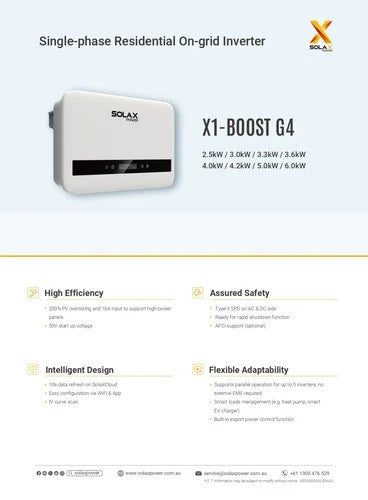 SOLAX SINGLE PHASE X1-BOOST G4 INVERTER 3.0Kw-6.0Kw