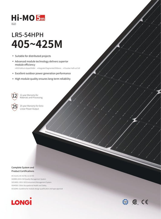 LONGI HI-MO 5M Series M10 Galium-doped wafer & Half Cut Cell LR5-54HPH-415M Solar Panel