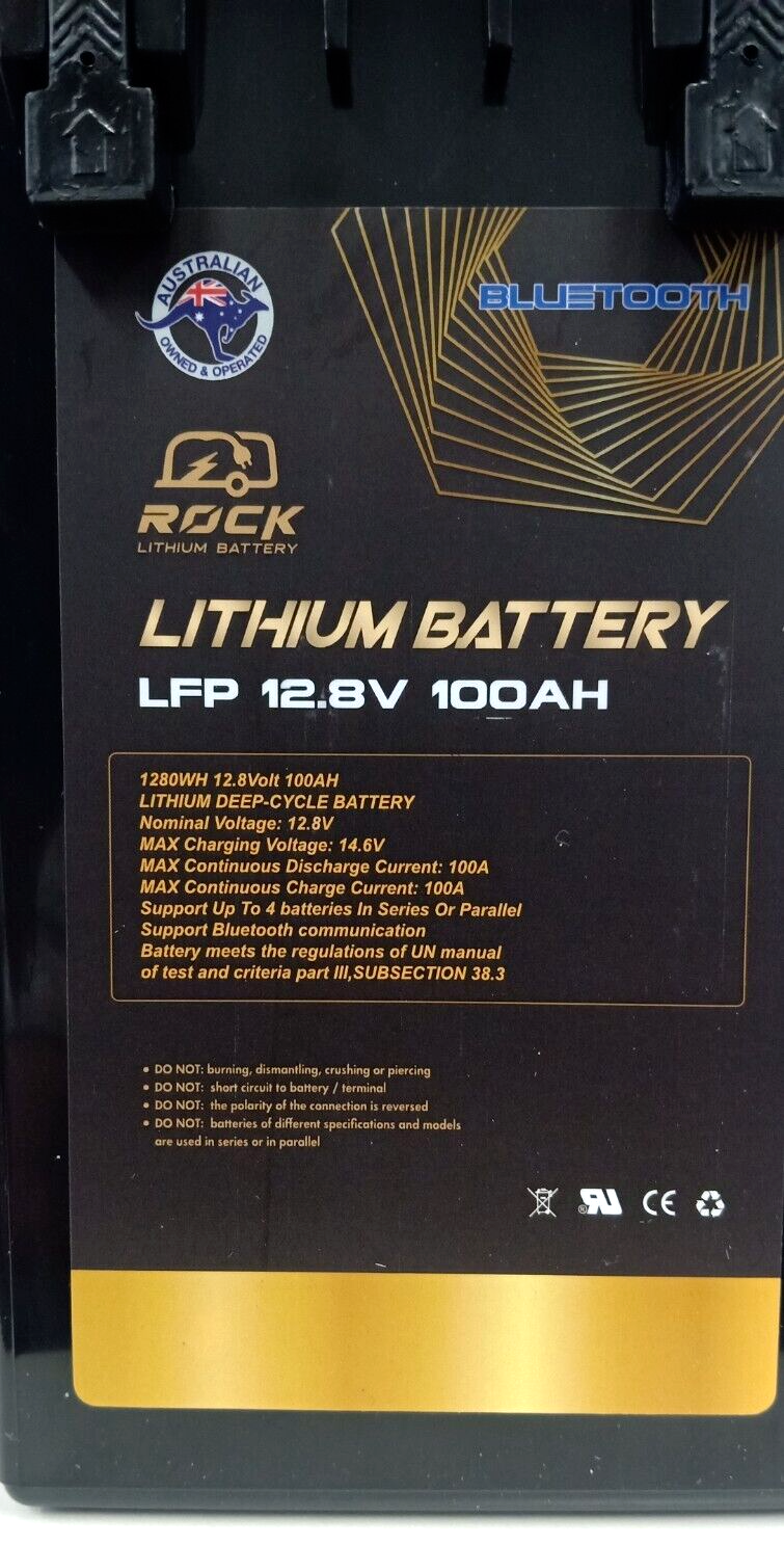 Rock 12V 100Ah Bluetooth Slimline Lithium Battery Rechargeable Deep Cycle