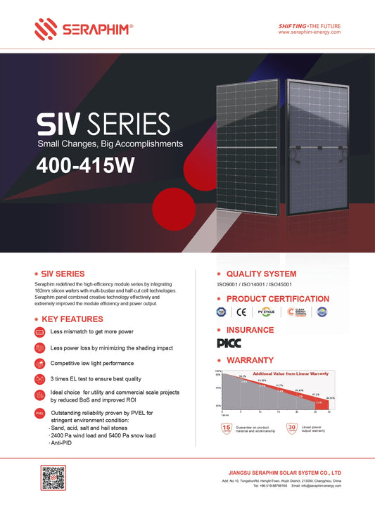 SERAPHIM SIV SERIES HALF-CELL SOLAR MODULE 415W PERC MONO (SRP-415-BMD-BG) Solar Panel